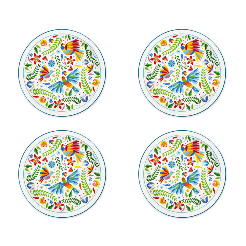 Excelsa set of 4 pizza plates Mexican Flowers porcelain multicolor