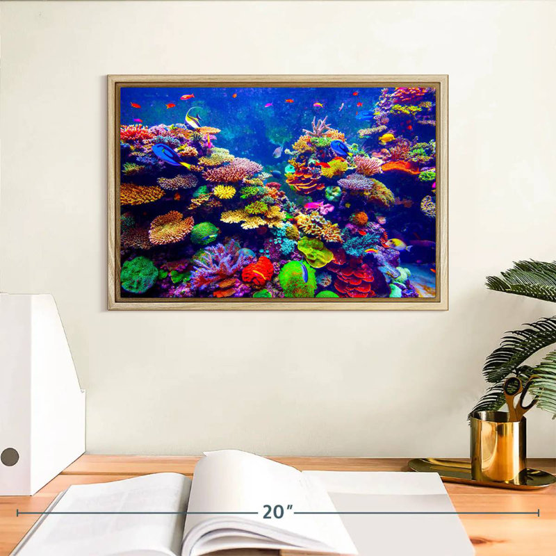 Paysage vibrant sous l'eau, Cadre flottant en bois naturel, 13 po x 9 po