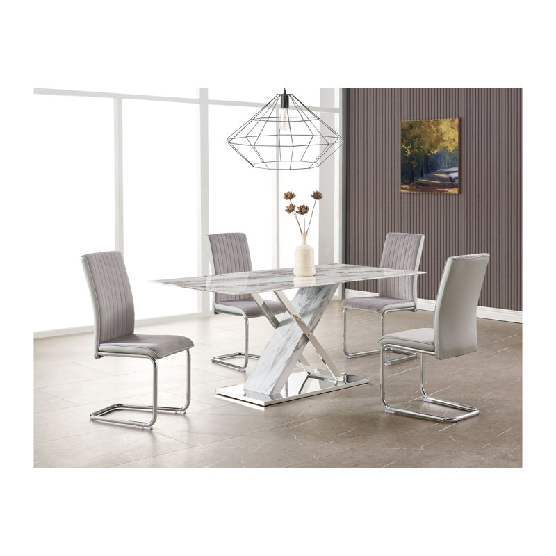 Table de salle à manger Godinez - Noir + 4 chaises Forma - Gris