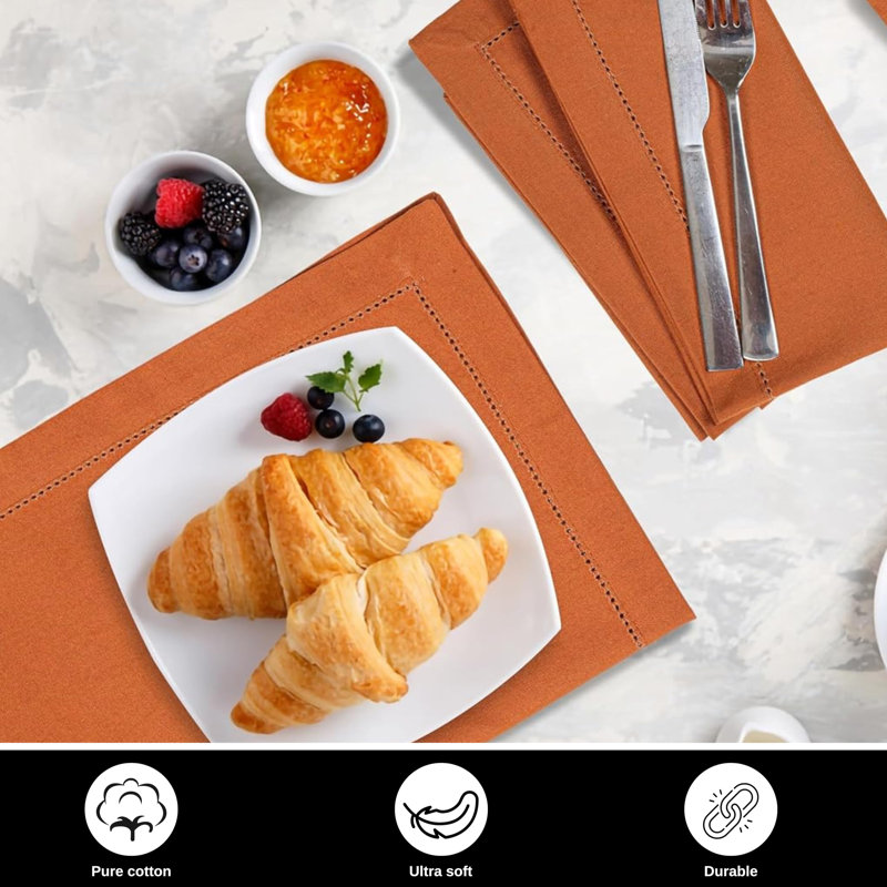 Cloth Dinner Napkins – Reusable & Hemstitched Mitered Corners, 18" W x 18" L, Brown