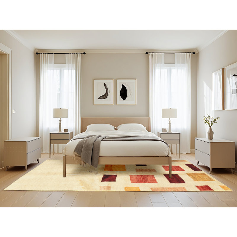 Tapis contemporain beige / rouge / brun, Rectangle 5 pi x 8 pi