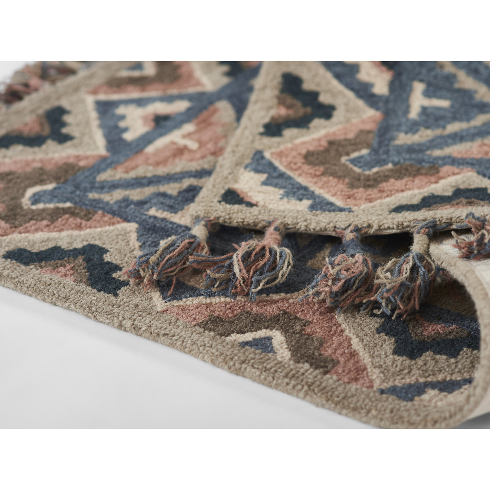 Anine Gray Teal Hand-Tufted Southwestern Wool Rug, Rectangle 2' x 3'