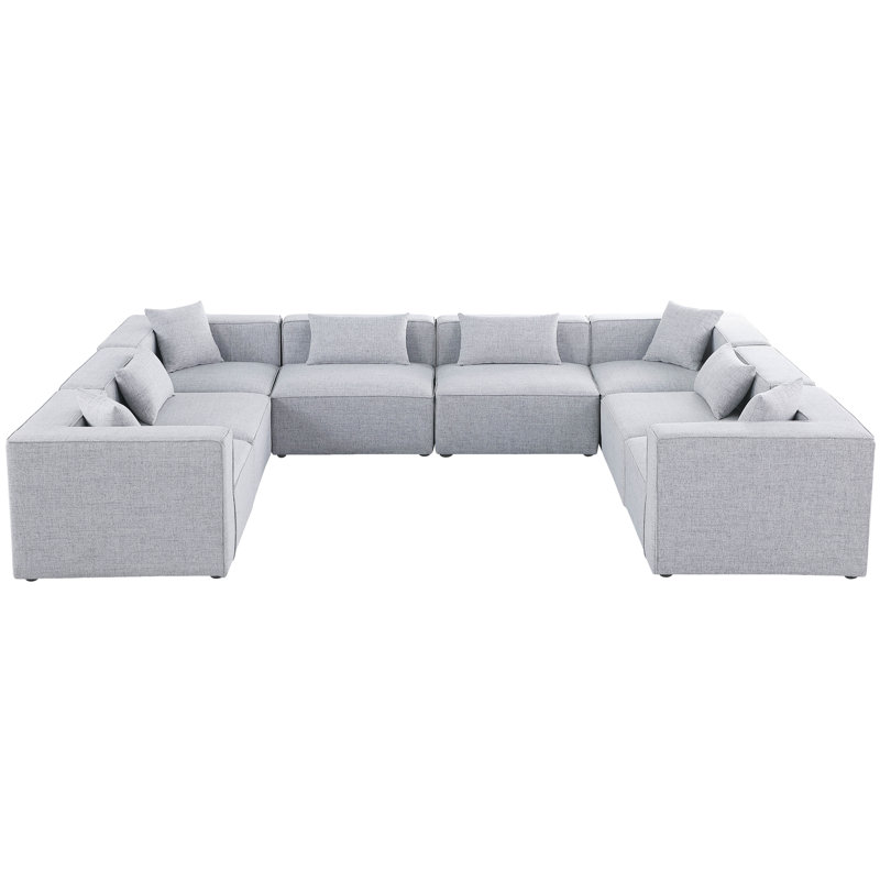 Cube Upholstered U-Shaped Sectional Reversible, Grey Linen Textured Fabric