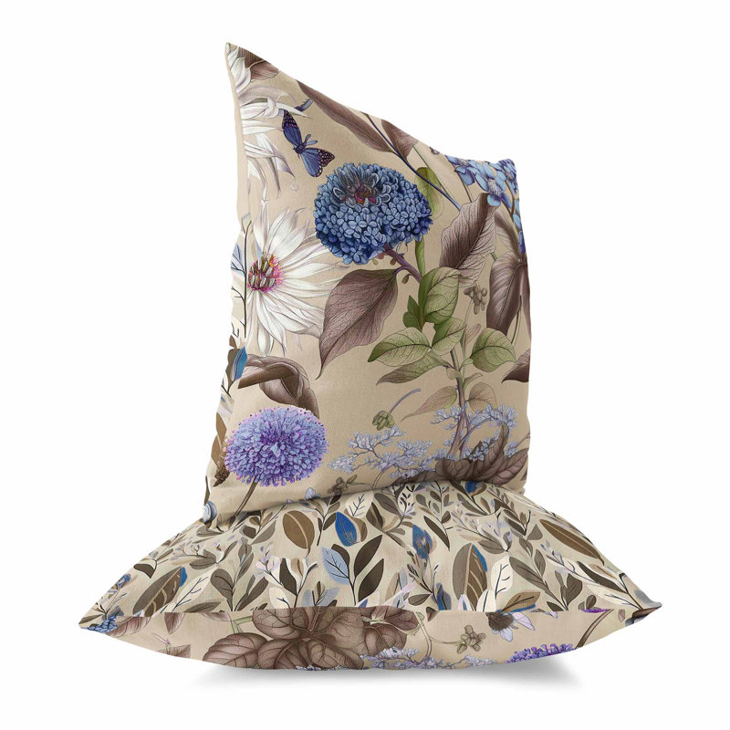 Coussin décoratif Garden Gracefulness Broadcloth, H 16 po x l 16 po, Bleu/brun