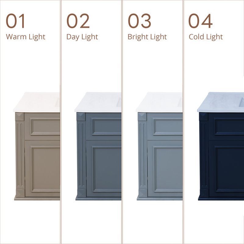 Meuble-lavabo suspendu bleu de style français de 91 cm (36 po) avec charnières à fermeture douce et lavabo en céramique