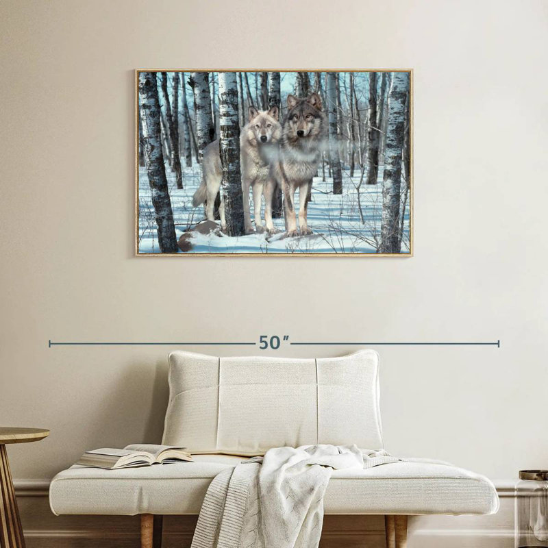 Ombres de neige, Cadre flottant en bois naturel, 37 po x 25 po