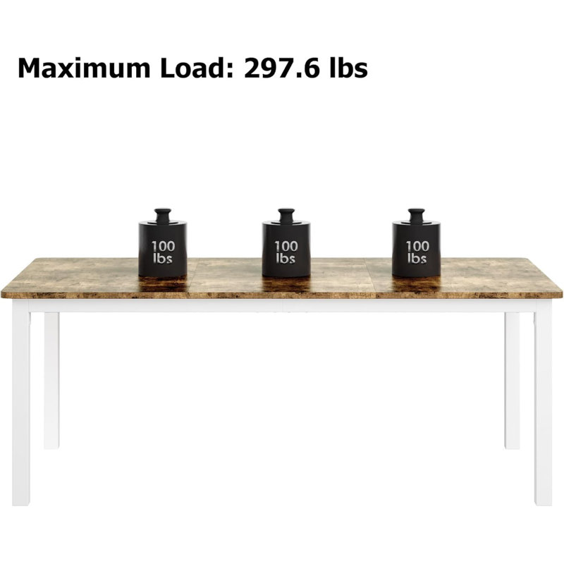79" Dining Table for 6, Farmhouse Wood Table with Metal Frame, Retro Brown, Brown, 29.5"H x 78.7"L x 35.4"W, Black