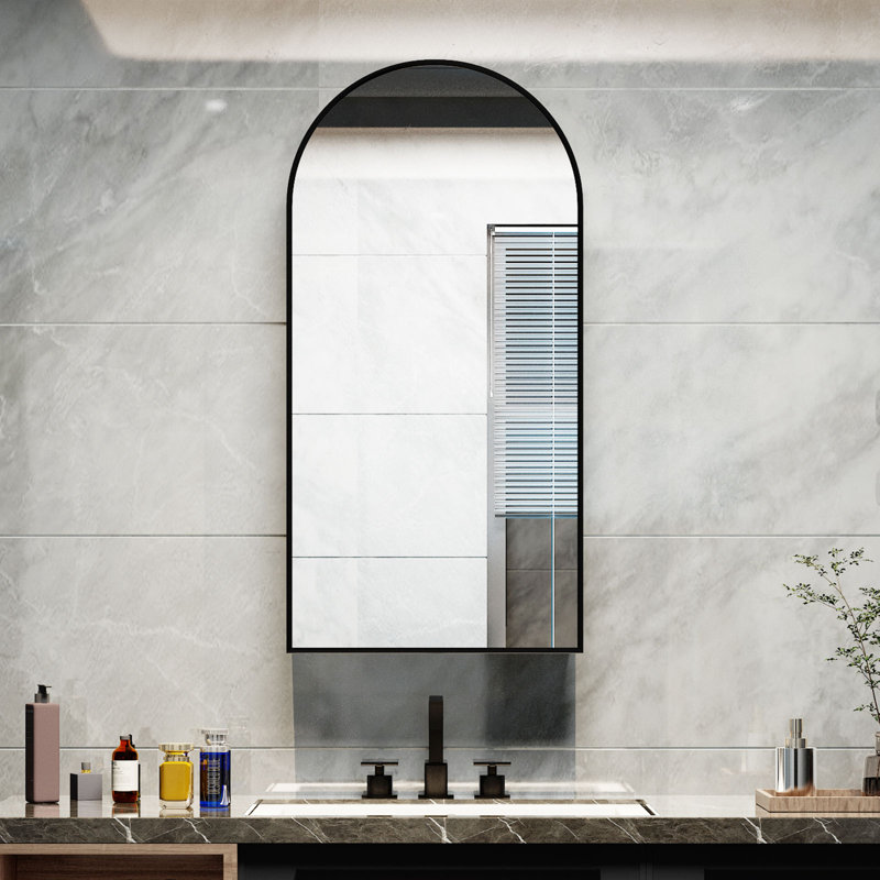 Aishwarya 40mm W 80mm H Framed Medicine Cabinet Mirror 3 Fixed, Brushed Black