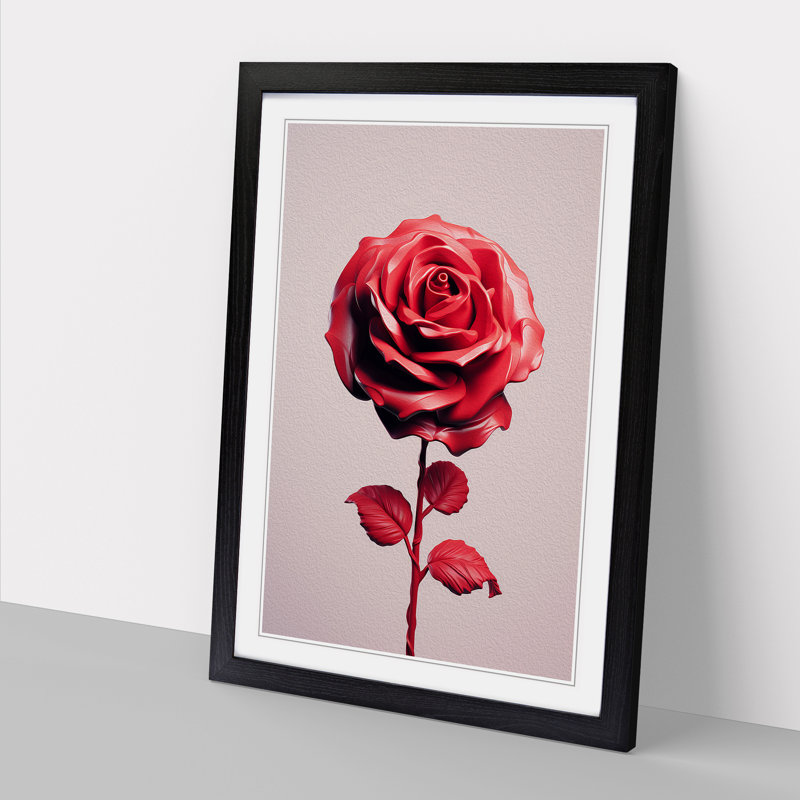 Rose Minimalism - Single Picture Frame Print on Wood, 34cm H x 25cm W x 2cm D, Black
