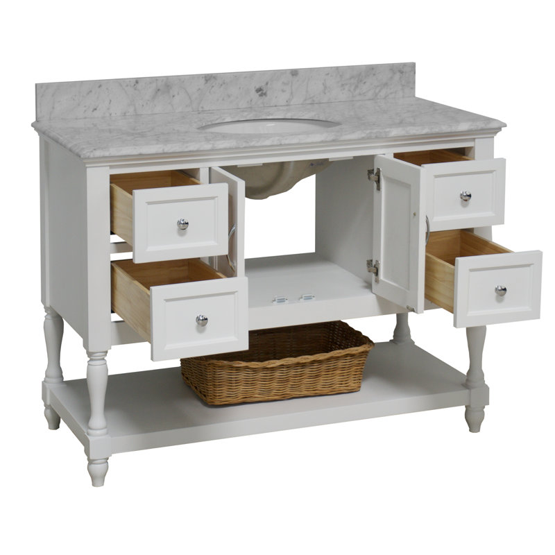 48'' Single Bathroom Vanity with Top, White, Carrara Marble