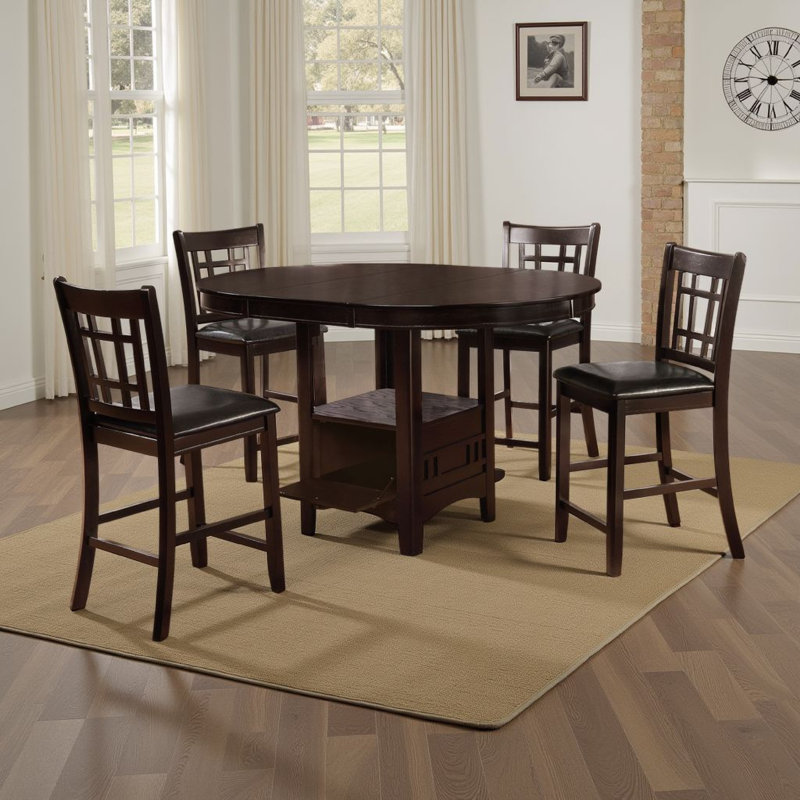 Ensemble de salle à manger 5 pièces Lessa, 4 chaises rembourrées, rallonge, Espresso brun, Noir
