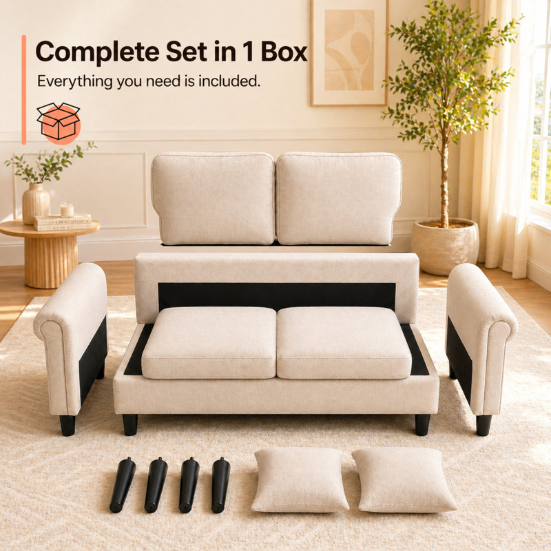Canapé rembourré, H 34,6 po x l 54 po x P 30,3 po, Beige