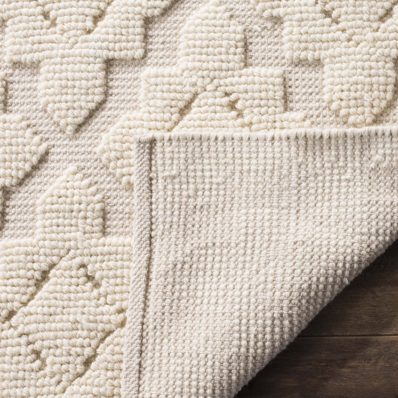 Vermont Hand Woven Wool/Cotton Geometric Rug in Ivory, Rectangle 6' x 9'