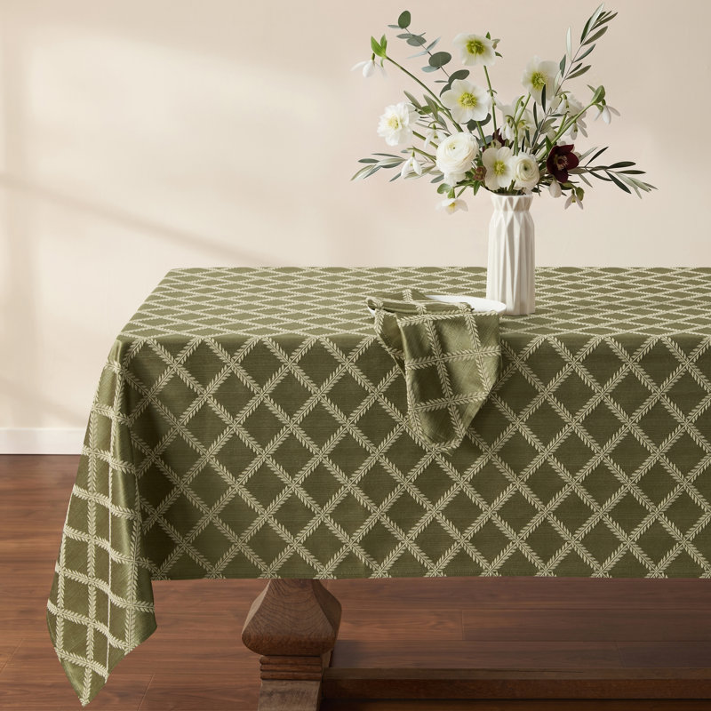 Lenox Laurel Leaf Damask Tablecloth, 70"x122" Rectangle, Loden