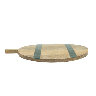  Round Serving Board with Handle Mango Wood & Spider Green Marble