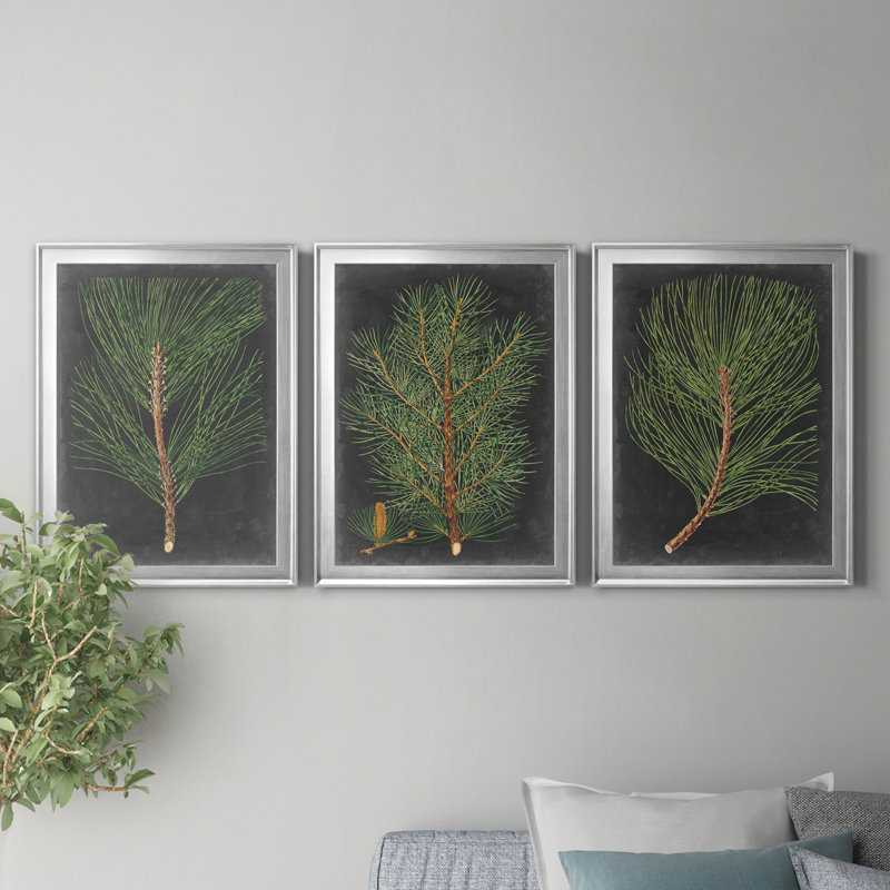 «Dramatic Pine I», ensemble de 3 peintures sur toile encadrées, H 22,5 po x l 91,5 po x P 1,5 po, Argent