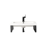 Boston Glossy White Resin Rectangular Wall Mount Bathroom Sink with Overflow