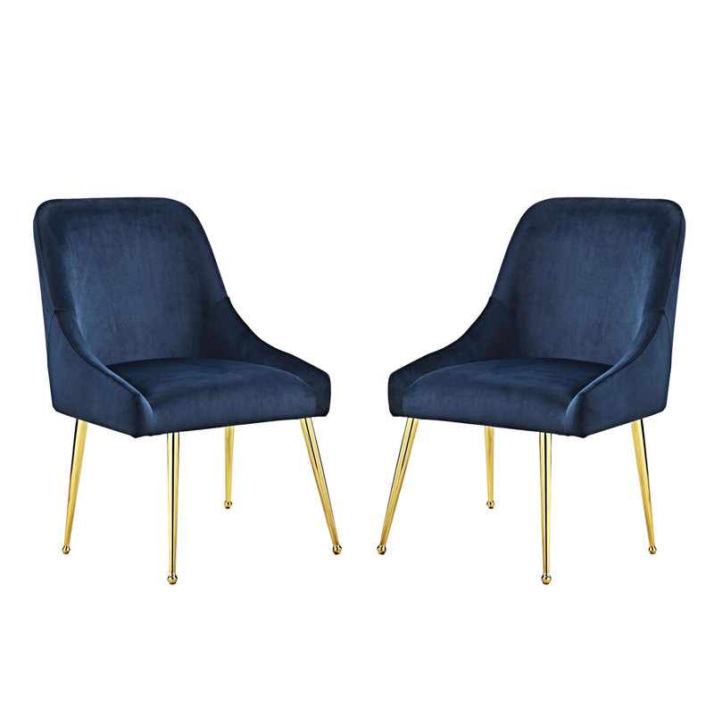 Chaise d'appoint rembourrée (ensemble de 2), Doré, Velours bleu
