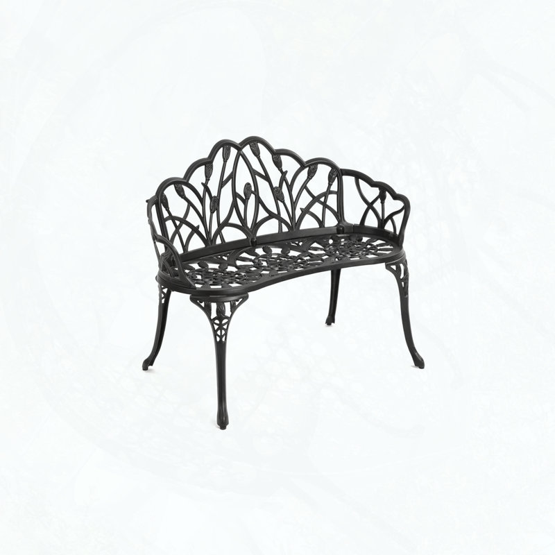 Cast Aluminum Outdoor Garden Bench with Butterfly Design, Black