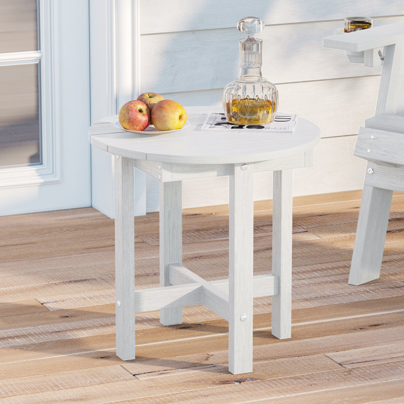 Table d'appoint ronde en bois et plastique PEHD - Table d'appoint d'extérieur durable pour patio, jardin et balcon, Blanc