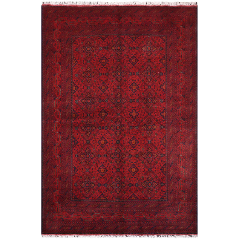 Tapis unique rouge / bleu 6 pi 7 po x 9 pi 8 po rectangulaire des années 2000