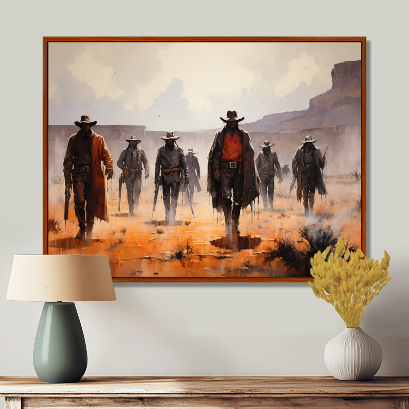 «Western Frontier Vigilantes Cowboys I», art mural sur toile Western, H 12 po x l 20 po x P 1 po, Cadre flottant brun