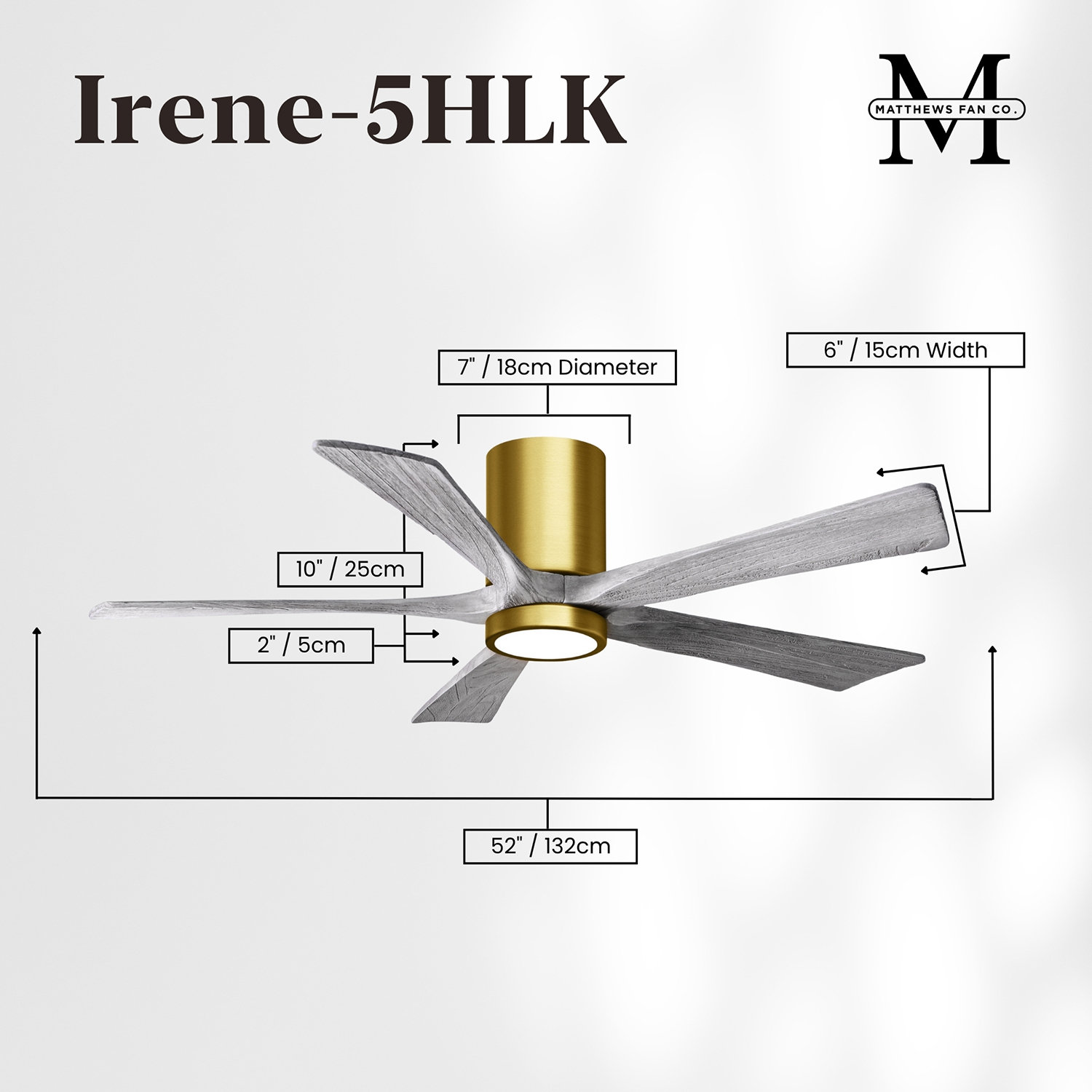 Irene Ceiling Fan with LED Light Kit, Brushed Brass, 52", Barn Wood Tone