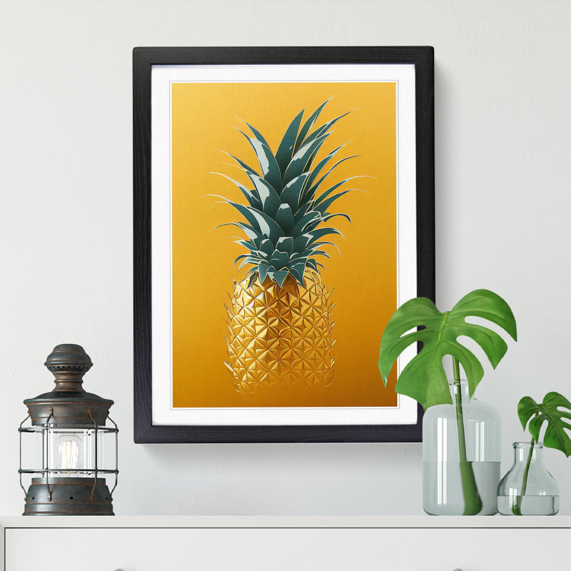 FRM-V0523-1847X Pineapple Painting Gold - Picture Frame Print, 34cm H x 25cm W x 2cm D, Oak