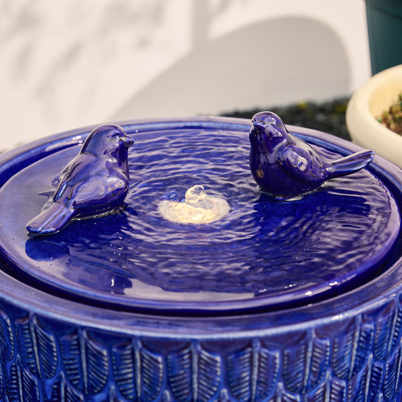 Jaici Weather Resistant Sculptural Fountain with Light, Purplish Blue