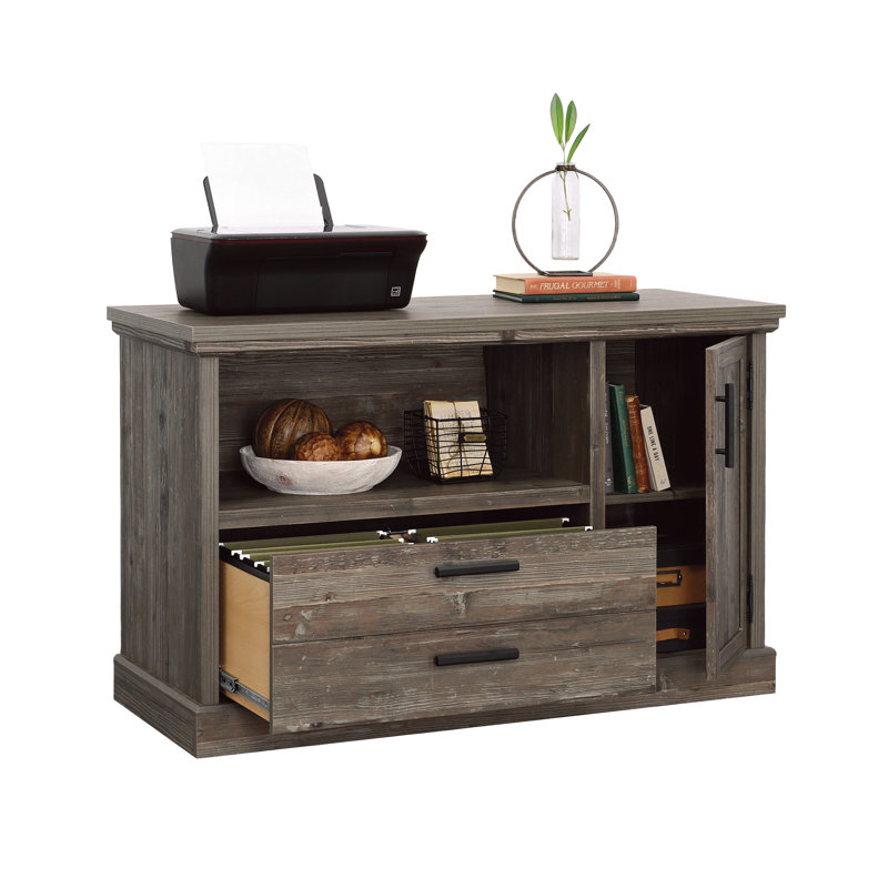 File Credenza With Adjustable Shelf, Brown Finish