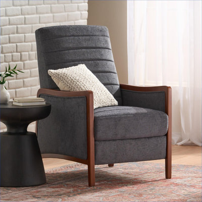 Fauteuil inclinable rembourré par FlowLuxe, siège simple pour le salon et la chambre à coucher, fauteuil classique en tissu gris Mid-Century avec coussin de siège épais