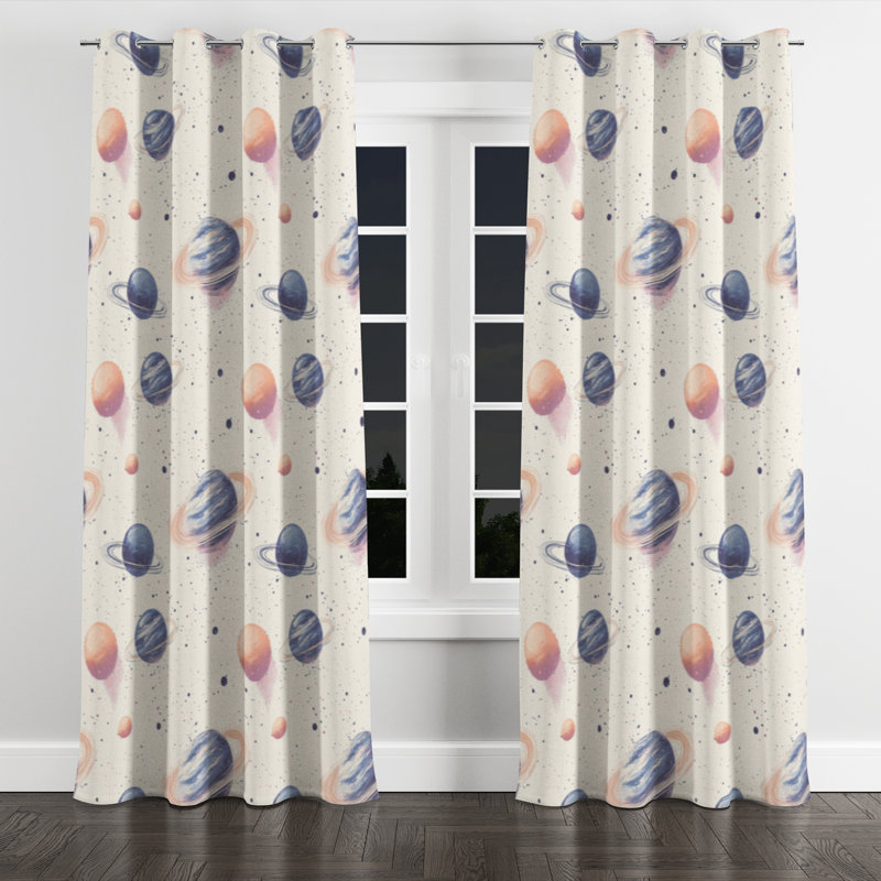Rideaux de fenêtre Kids Space - Rideau simple à œillets Celestial Pastel Planets - 1 panneau, L 52 po x L 84 po