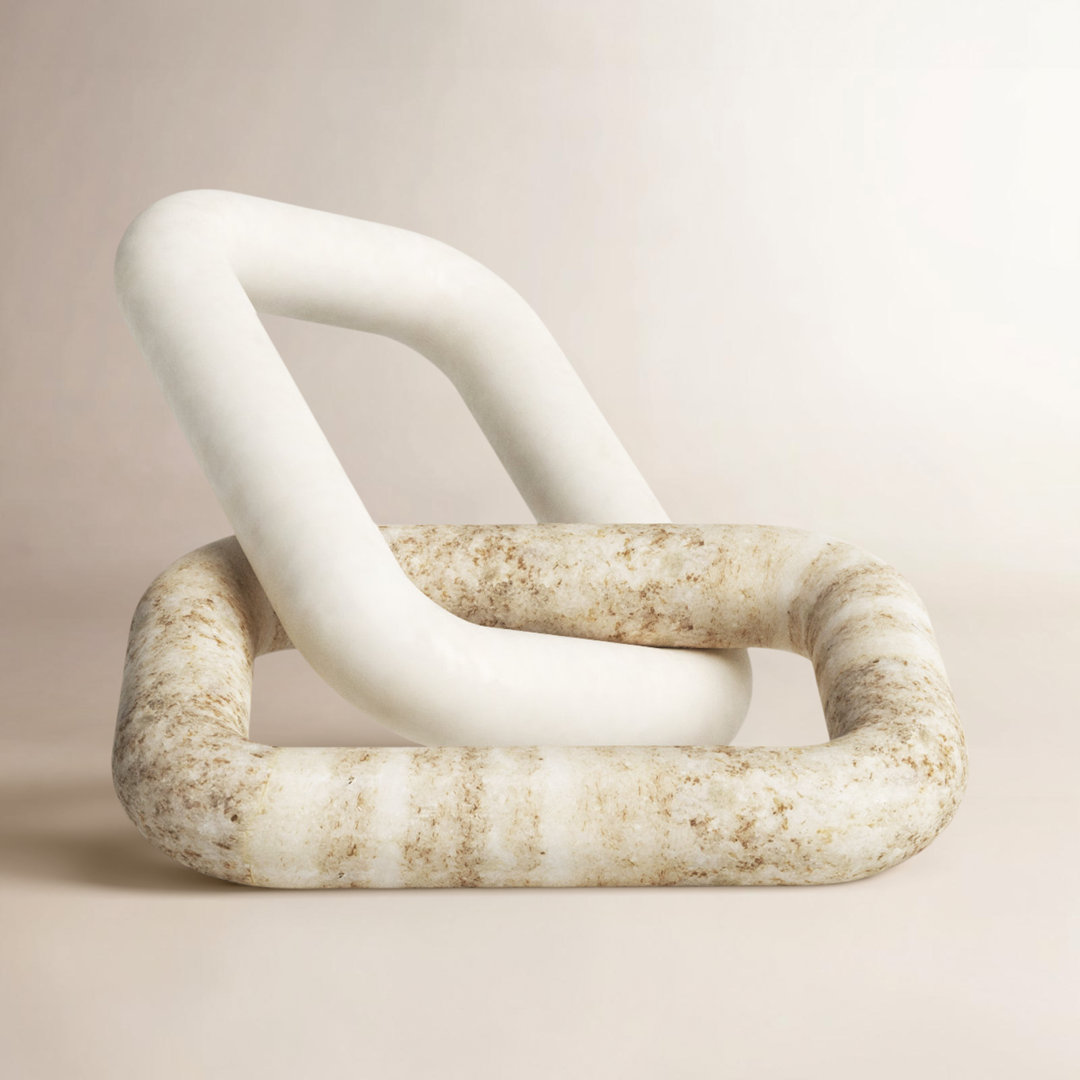 10" Marble 2-Link Sculpture Decor Contemporary Abstract White and Onyx Decorative Table Accent Joss & Main
