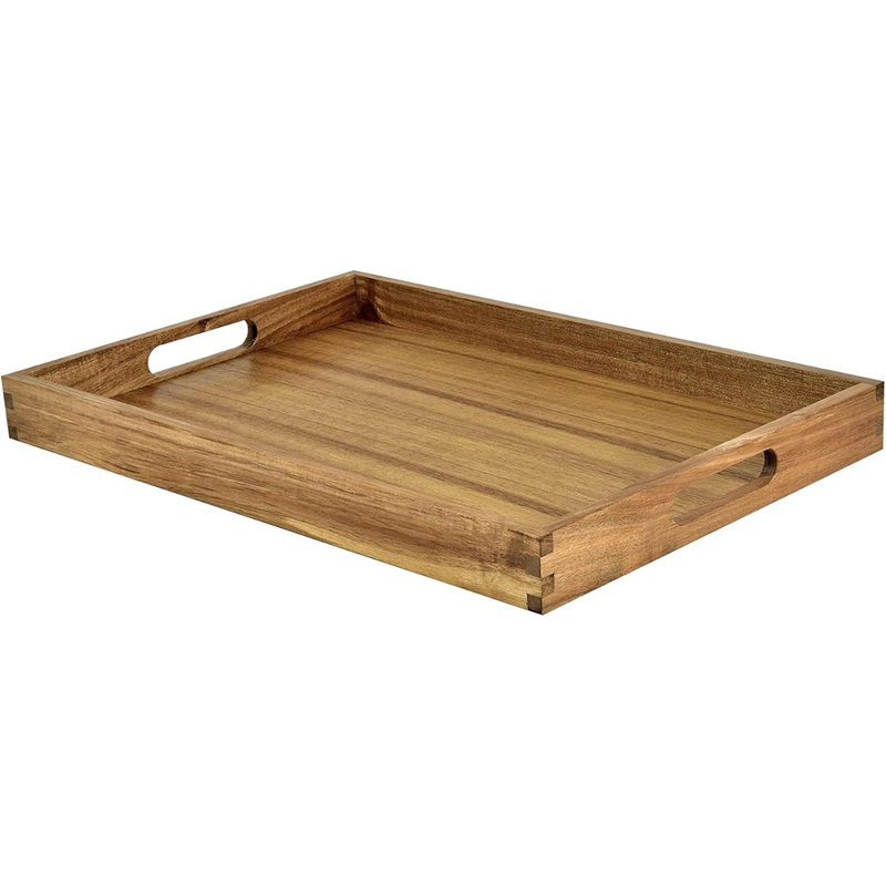 Wood Serving Tray With Handles Decorative Wooden Tray - Perfect For Breakfast, Lunch, Dinner, Appetizers, Patio, Ottoman, Coffee Table - Durable Living Room And Couch Tray