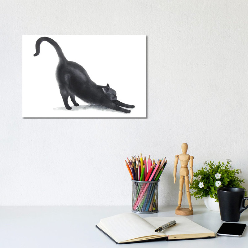 Yoga Black Cat II by Alexey Dmitrievich Shmyrov - Wrapped Canvas Print, 20.32 cm H x 30.48 cm W