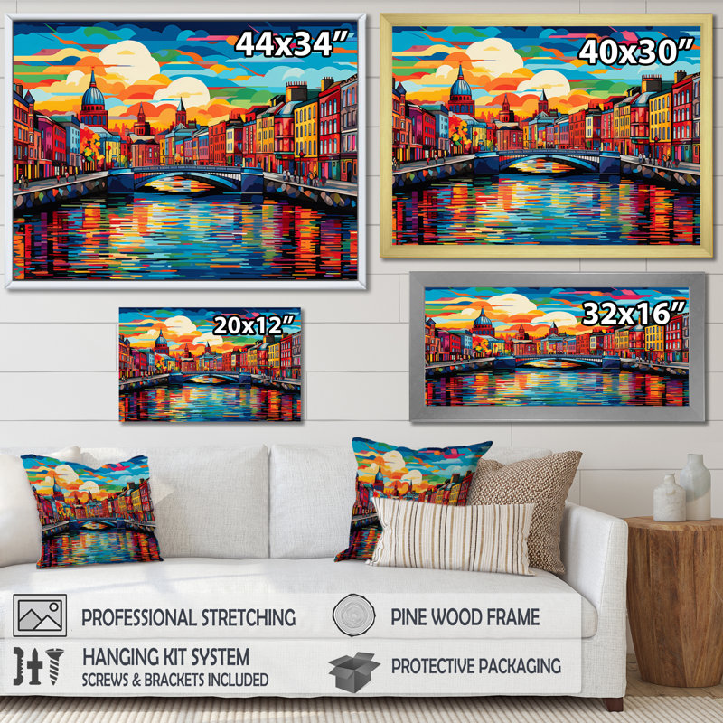 " City Dublin Popart IV ", Wrapped Canvas, 16" H x 32" W x 1" D