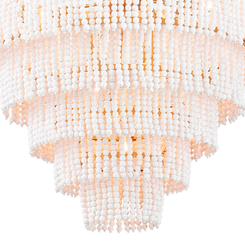 White Beaded 13-Light Waterfall Chandelier with Rattan Frame