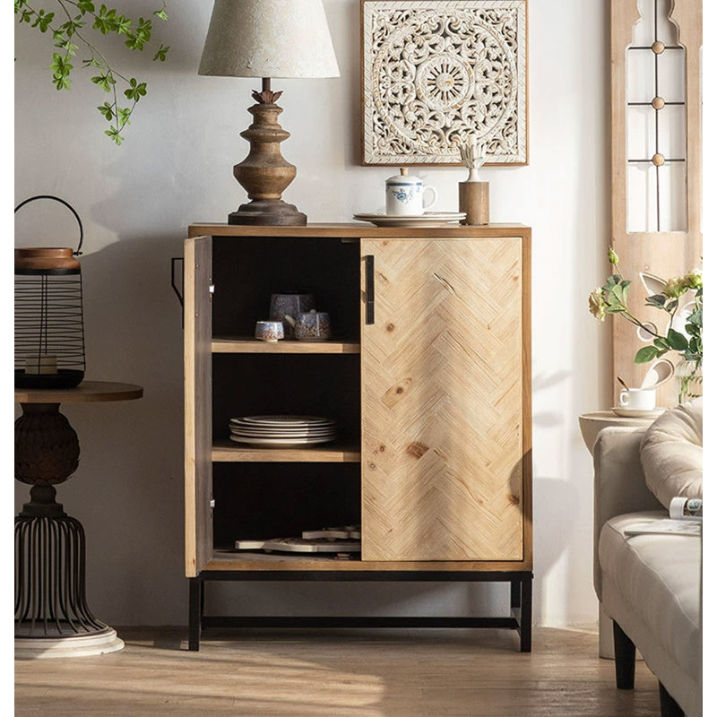 Nouvelle armoire à chaussures en bois massif à chevrons vieillis de style chinois