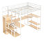 Lit mezzanine blanc avec garde-robe intégrée, tablette et escalier de rangement avec cadre en métal et bureau pour économiser de l'espace