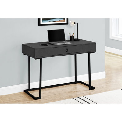 Bureau d'ordinateur pour bureau à domicile, l 42 po, stratifié gris et métal noir, utilisation moderne et métal, style contemporain