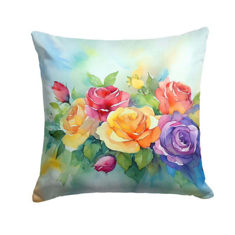 Roses in Watercolor Fabric Decorative Pillow, Square 18"