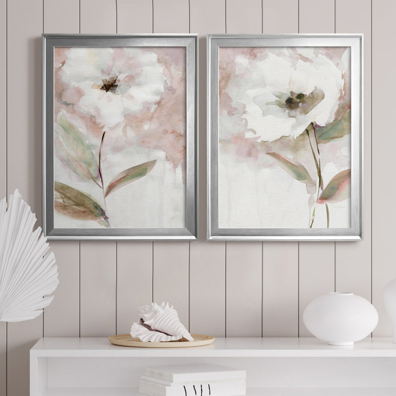 Summer Bloom I - Ensemble de 2 peintures sur toiles, Toile avec cadre argenté, H 22,5 po x l 61 po x P 1,5 po