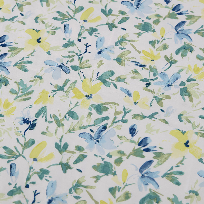 Nora Blue Floral Cotton Shower Curtain with Liner