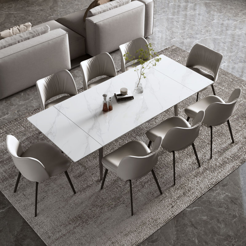Gheorghi 62.9" to 94.4" Extendable Dining Tables for 6 to 10 - Rectangle White Dining Table