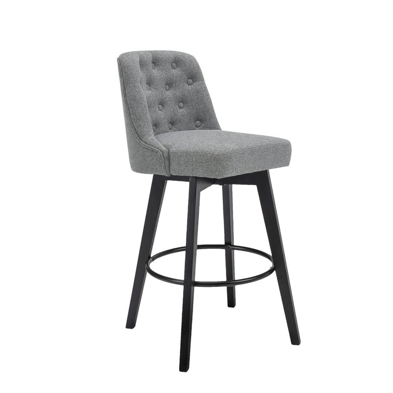 Swivel Upholstered 30'' Bar Stool Wood Leg, Gray, Bar Stool (30" Seat Height), 1