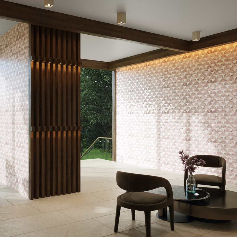 Moonrise Polished Thassos Marble Mosaic Tile, Pink Rosa