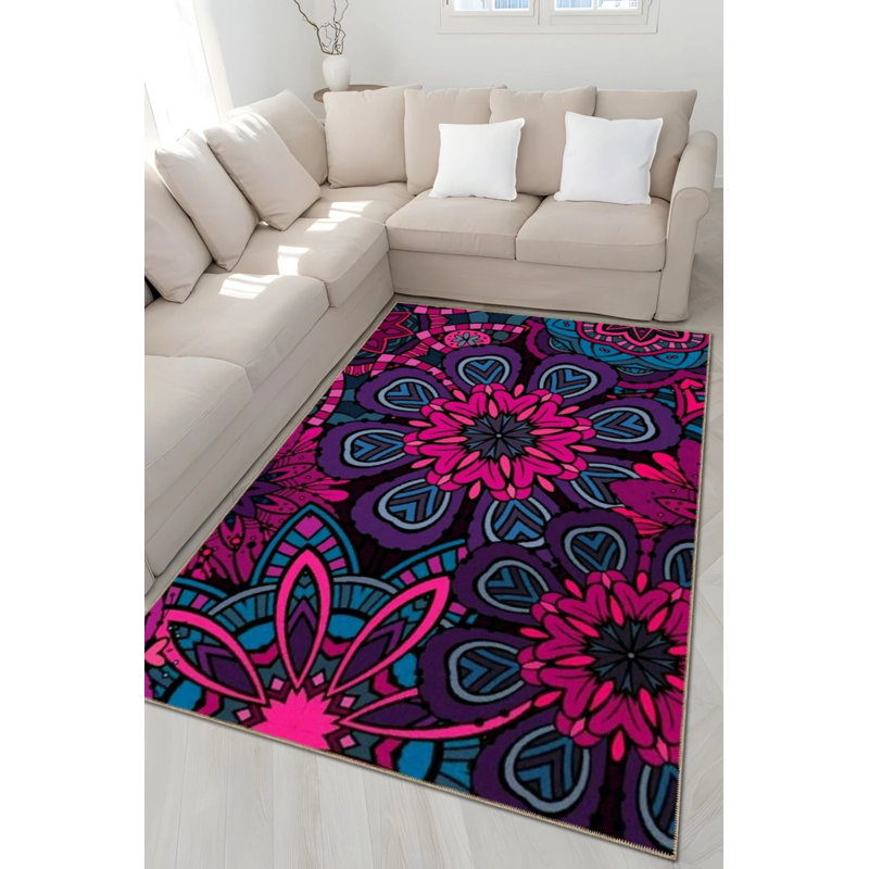 Tapis décoratif moderne à motif floral abstrait à motif floral, Rectangle 2 pi 4 po x 4 pi