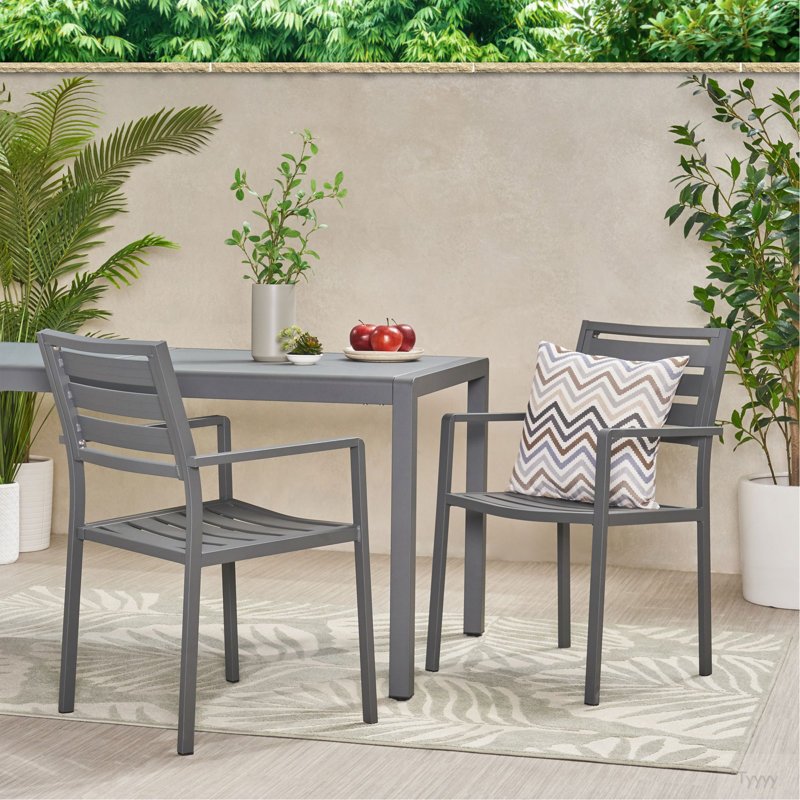 Chaise de salle à manger d'extérieur moderne en aluminium (ensemble de 2), gris métal