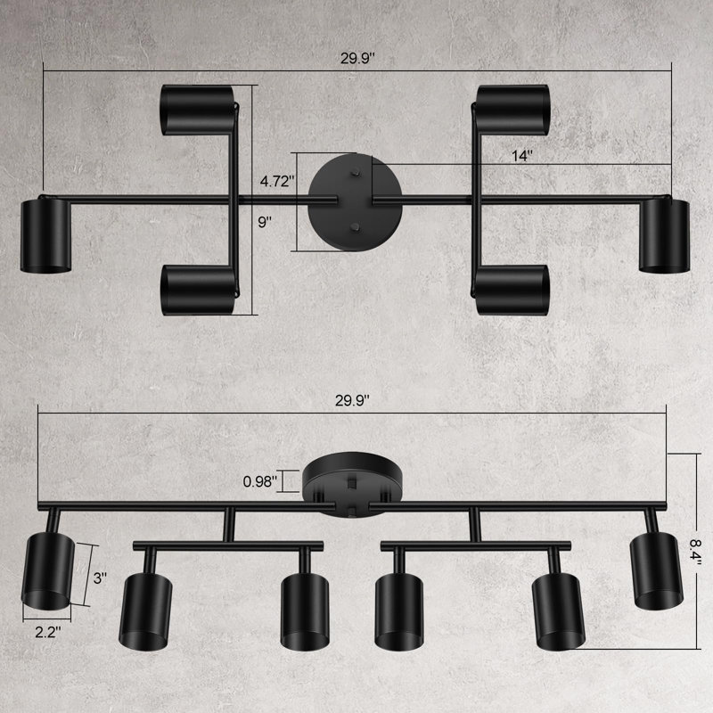 Ensemble d'éclairage sur rail 6 lumières noires 6 lumières réglables