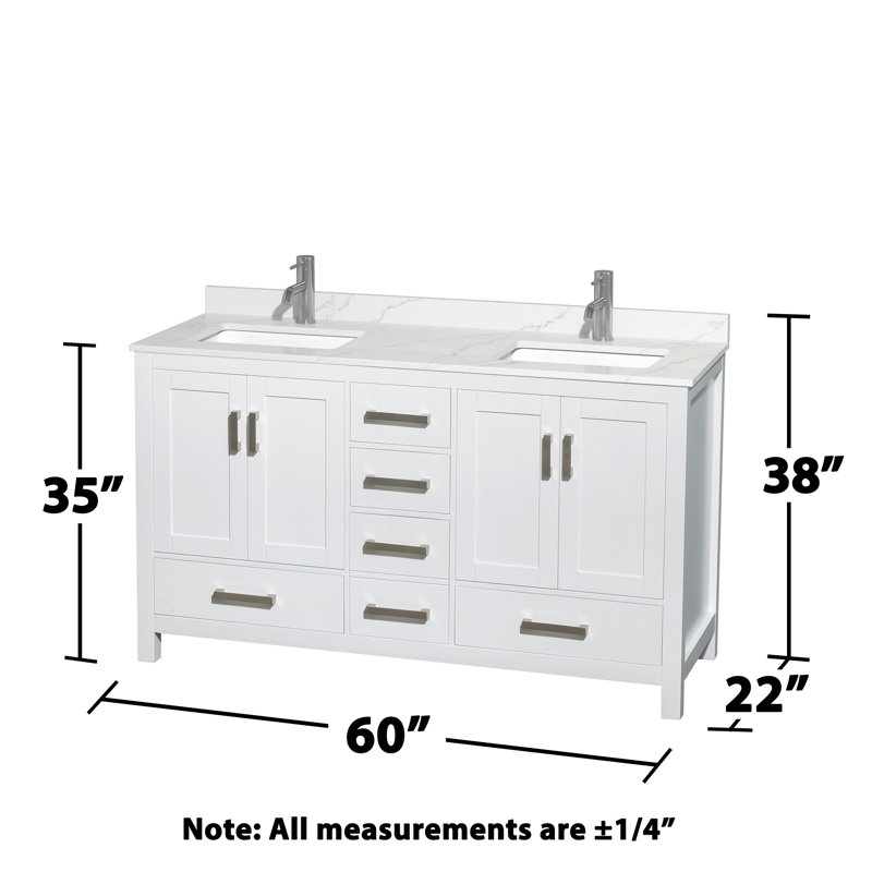 Sheffield 60" Freestanding Double Bathroom Vanity with Quartz Top with 58" Mirror, Giotto Quartz, White, Chrome